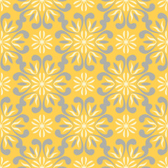 Floral background. Yellow gray and white seamless pattern
