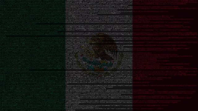 Source code and flag of Mexico. Mexican digital technology or programming related loopable animation