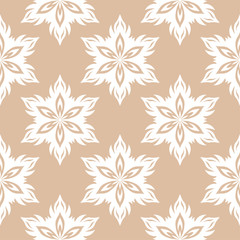 White floral seamless pattern on beige background