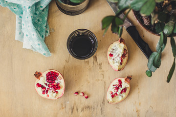 pomegranate - tasty and ripe red grain (harvest). food background