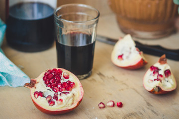 pomegranate - tasty and ripe red grain (harvest). food background