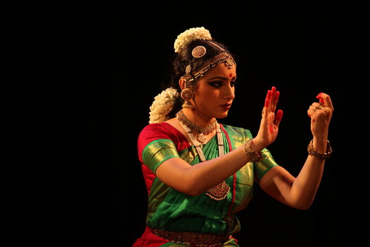 bharathanatyam is one of the classical dance forms of india,from the state of tamil nadu.the picture is from a stage performance