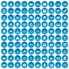 100 government icons set in blue circle isolated on white vectr illustration