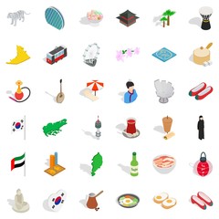 Japanese culture icons set. Isometric style of 36 japanese culture vector icons for web isolated on white background