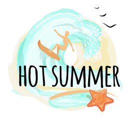 Hot Summer Happy Placard, Vector Illustration