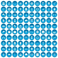 100 history icons set in blue circle isolated on white vectr illustration