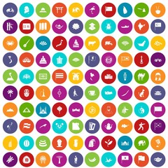 100 Asia icons set in different colors circle isolated vector illustration