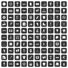 100 athlete icons set in black color isolated vector illustration