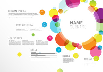 Creative simple cv template with colorful circles shapes.