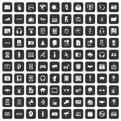100 audio icons set in black color isolated vector illustration