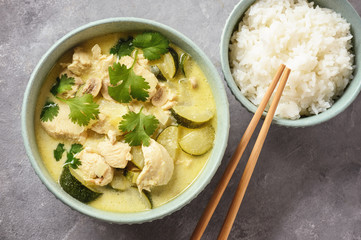 Green chicken curry with jasmine rice.