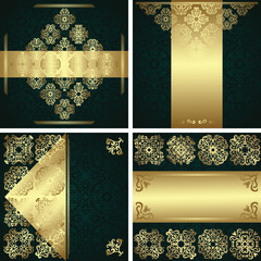Set of luxury vintage cards with square motifs. Golden decoration