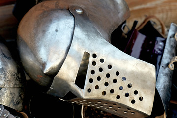 Helmet and medieval armor, made for knights of that time.