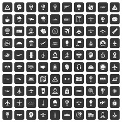 100 aviation icons set in black color isolated vector illustration