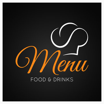 food and drinks menu with chef hat on black background