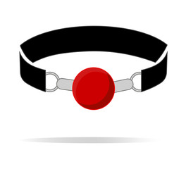 Red Silicone Ball Gag with a leather belt, vector illustration