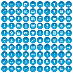 100 lamp icons set in blue circle isolated on white vectr illustration