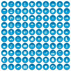 100 landscape icons set in blue circle isolated on white vectr illustration