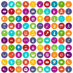100 banquet icons set in different colors circle isolated vector illustration