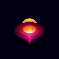 Abstract space logo. Color planet logo. Sphere and orbits emblems. Beautiful abstract icon on a dark background. 