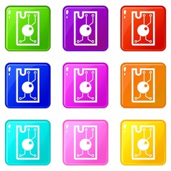 Processor chip icons of 9 color set isolated vector illustration