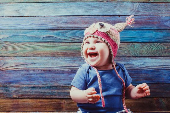 Smiling Baby Wearing Funny Hat