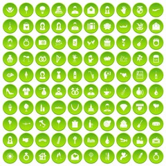 100 wedding icons set in green circle isolated on white vectr illustration