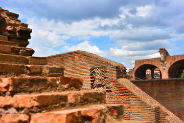 Rome,  view and details of the archaeological area of the Roman Forums.