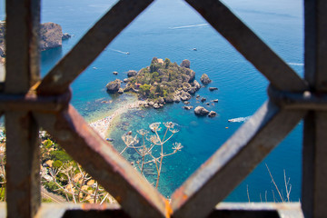 View of Isola Bella in Taormina, Sicily, Italy