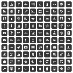 100 beach icons set in black color isolated vector illustration