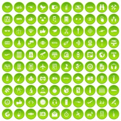 100 wireless technology icons set in green circle isolated on white vectr illustration