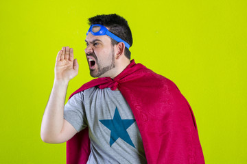 Handsome bearded European guy screaming