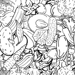 Vector seamless pattern retro drawing of vegetables. Can be used for web page background, fills drawings, wallpapers, surface textures.