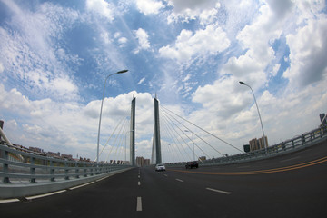  View of dongting lake river cable-stayed bridge