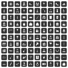 100 birthday icons set in black color isolated vector illustration