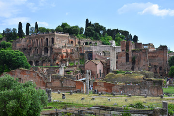 Rome,  view and details of the archaeological area of the Roman Forums