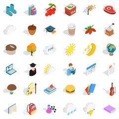 Cold icons set. Isometric style of 36 cold vector icons for web isolated on white background