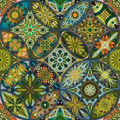 Ethnic floral mandala seamless pattern. Colorful mosaic background.