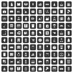 100 box icons set in black color isolated vector illustration