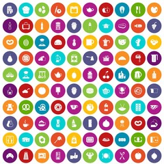 100 breakfast icons set in different colors circle isolated vector illustration