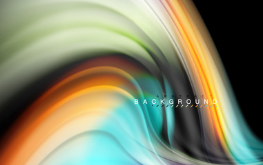 Fluid liquid colors design, colorful marble or plastic wavy texture background, glowing multicolored elements on black, for business or technology presentation or web brochure cover design, wallpaper