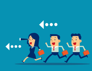 Leader with employee working together, Running, Telescope, Searching, Office worker.