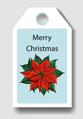 Christmas tag cute with flowers. Vector illustration.