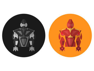 Robot in two forms, in the style of flat