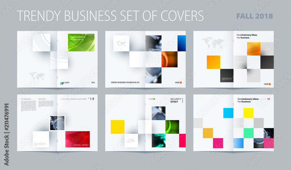 Wall mural square design presentation template with colourful rectangles shadows. abstract vector set of modern