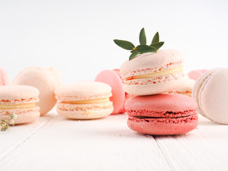 Colorful macaroons, Colorful french dessert, traditional french colorful macarons in a rows in a box