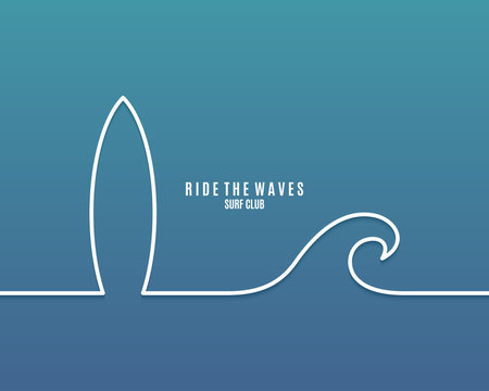 Surf board with wave line concept background