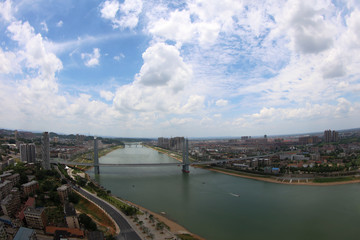  View of dongting lake river cable-stayed bridge