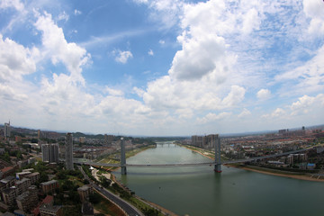 Fototapeta premium View of dongting lake river cable-stayed bridge
