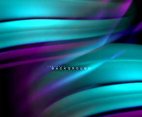 Neon glowing wave, magic energy and light motion background. Vector wallpaper template